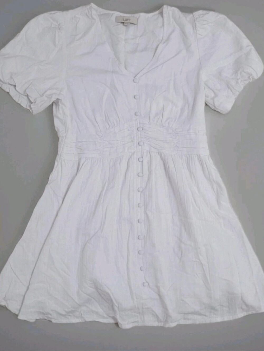LOFT Smocked Waist Midi Dress 12 Tiered White Romantic Feminine Boho Cottagecore